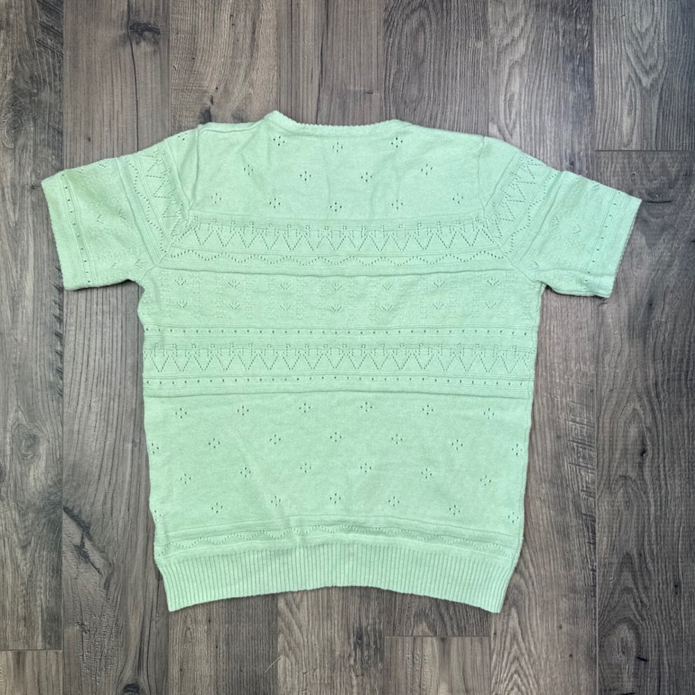 Womens X Large Green‎ V Neck Short Sleeve Textured Knit Top